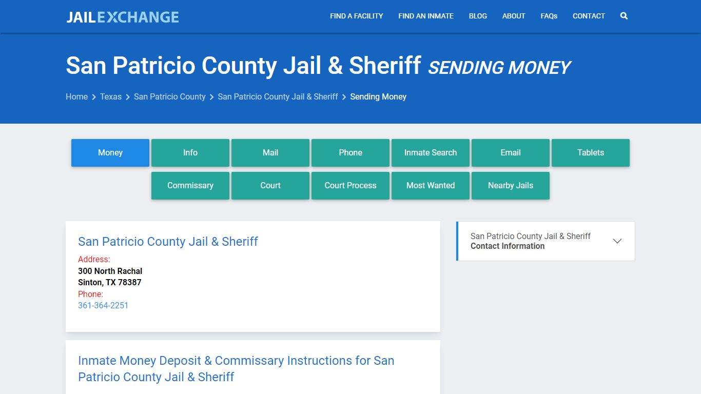 Send Money to Inmate - San Patricio County Jail & Sheriff, TX