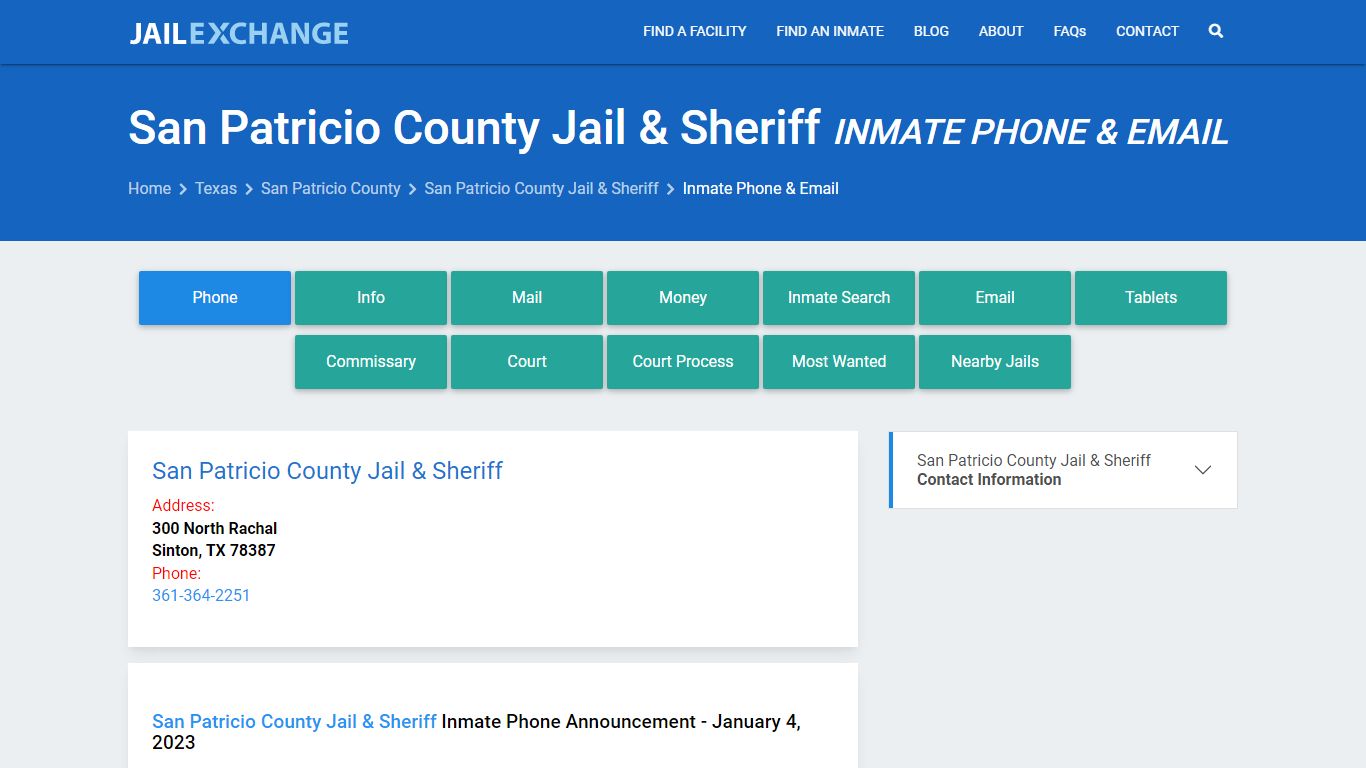Inmate Phone - San Patricio County Jail & Sheriff, TX